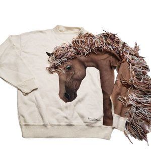 Vintage Rare Crain Hand Painted Horse Crew Neck OOAK Sweater Yarn Mane